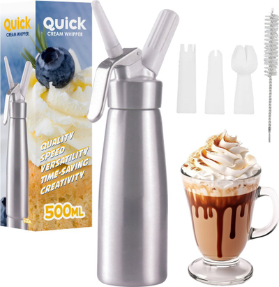 Set sifonë për ajkë të rrahur, 2 copë, 500 ml, 3 gryka