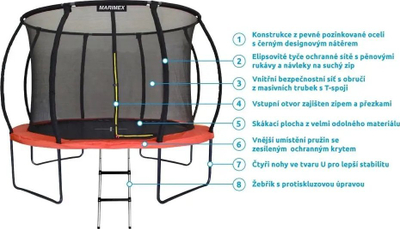 Trampolinë kopshti Marimex Premium 19000103, 244 cm, me rrjetë të brendshme sigurie, portokalli me të zezë
