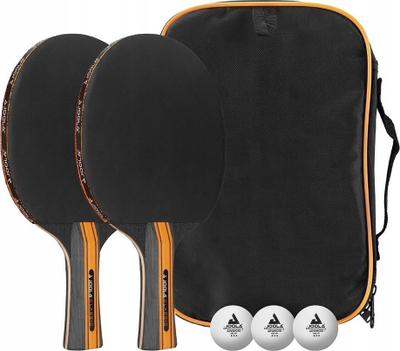 Set raketa pingpongu Joola Jörg Rosskopf, 2 raketa 3 toptha, me çantë, portokalli e zezë