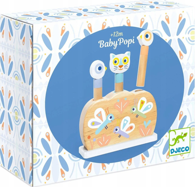 Lodër puzzle druri DJECO Baby Popi, pop up, për foshnje 12m+, shumëngjyrëshe