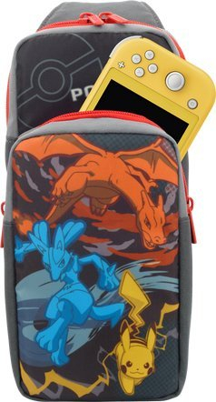 Çantë shpine Hori Switch Shoulder Backpack, për Nintendo Switch OLED Lite, dizajn Pokémon Pikachu Lucario Charizard, shumëngjyrëshe