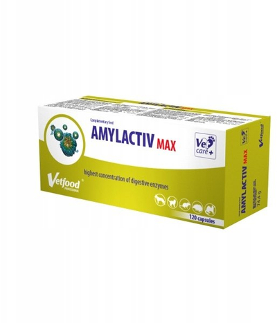 Shtesë ushqyese veterinare Vetfood Amylactiv Max, enzima tretëse, 120 kapsula