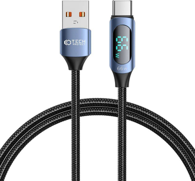 Kabllo karikuese Tech-Protect UltraBoost me LED, USB-A në USB-C, 66W 6A, 1m, blu
