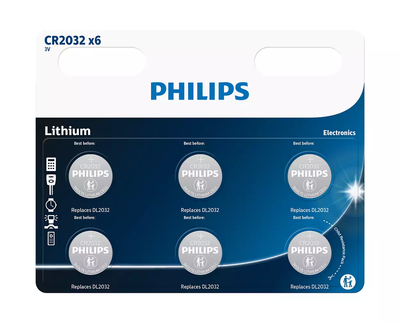 Bateri Philips CR2032P6/01B, mini lithium / 6