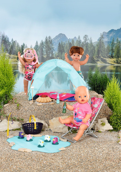 Set aksesorësh për kuklla BABY born Weekend Fishing, për 36cm dhe 43cm, me karrige edhe fustan, rozë