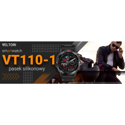 Ora inteligjente Veltori VT110-1, ekran 1.43" AMOLED, IP68, rrip silikoni i zi