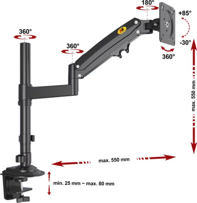 Krah tavoline për monitor HB H100B, 17"-30", VESA, i zi
