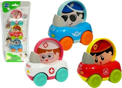 Set makina lodër Leantoys, 3 copë, polici, zjarrfikse, ambulancë, shumëngjyrëshe