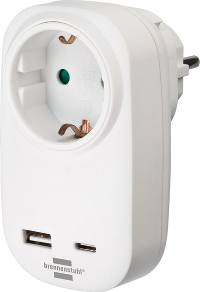 Adapter prizë Brennenstuhl 1508210, 1x USB A, 1x USB C PD 18W, i bardhë