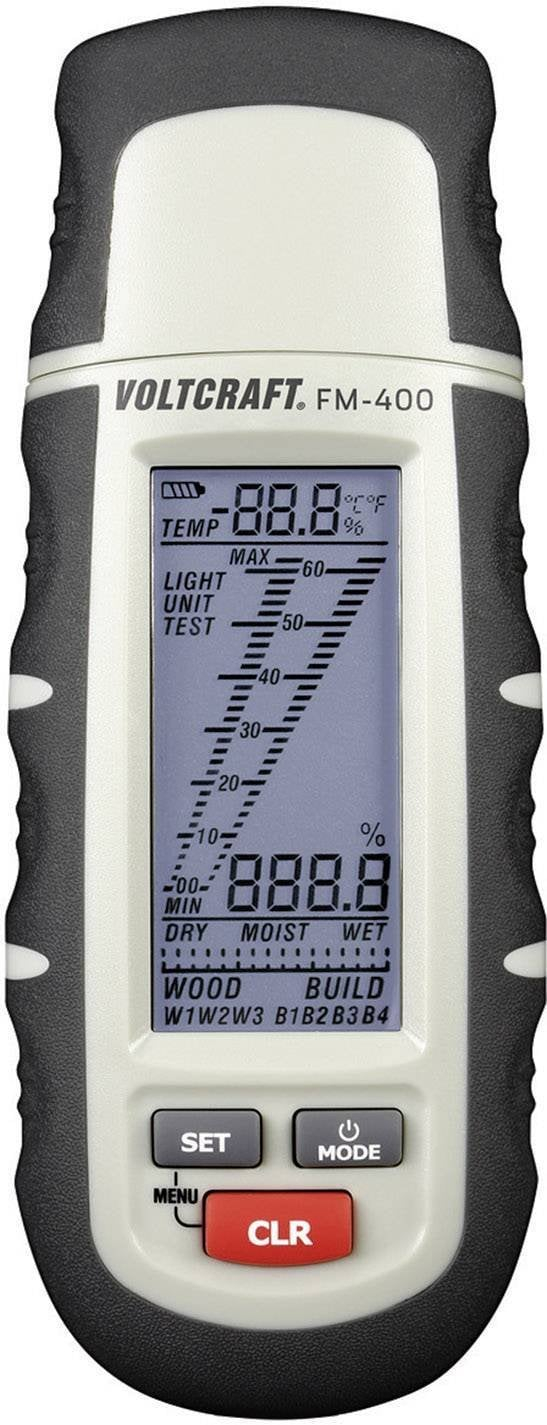 Matës lagështie Voltcraft FM-400, ekran LCD, portativ, gri e bardhë