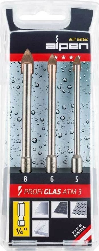 Set frezash për qelq Alpen Profi Glass, 3 copë, 5mm 6mm 8mm