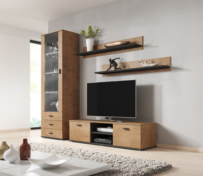 Raf muror Cama SOHO POL LEF, 125 x 20 x 20 cm, set 2 copë, i zi mat