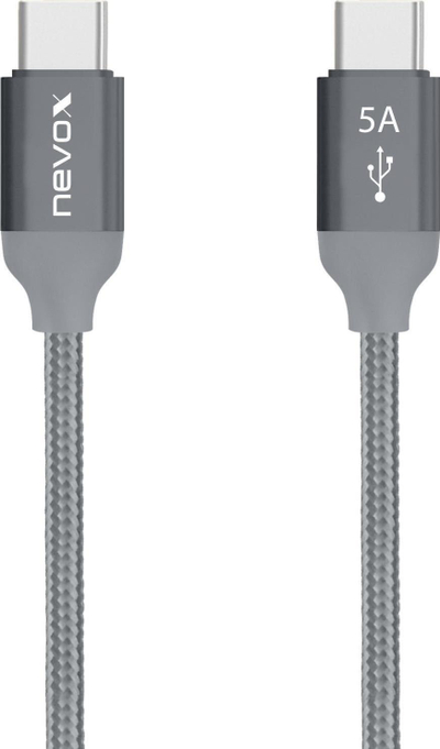 Kabllo USB-C në USB-C Nevox 1654, 2 m, 100W, gri argjendtë