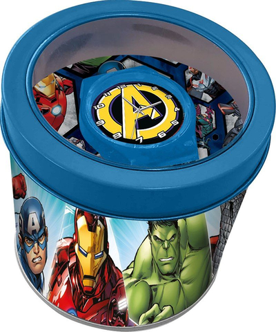Orë analoge për kalamaj Marvel Avengers, me rrip PVC, me kuti metalike, blu
