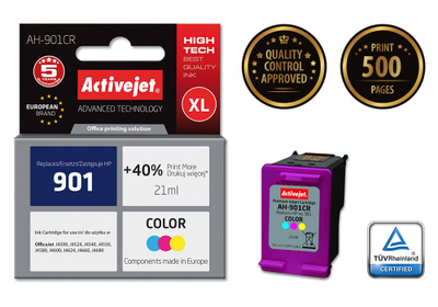 Ngjyrë për printer Activejet AH-901CR (zëvendësim për HP 901 CC656AE), 21 ml, e kaltër / vjollcë /  e verdhë