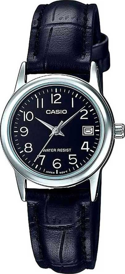 Ora dore Casio LTPV002L-1B, kuarc japonez, lëkurë, e argjendtë me të zezë
