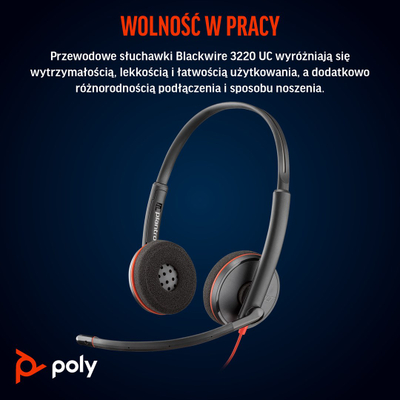 Kufje me mikrofon Poly Blackwire C3220, stereo, USB C, të zeza