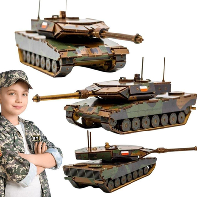 Puzzle druri PuzzleOK Leopard Tank, model 3D, 32 cm, kamuflazh ushtarak