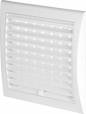 Rrjetë ventilimi 14x14, dalja fi125, me rrëshqitës, e bardhë