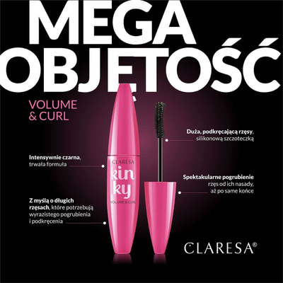 Maskara për qerpikë Claresa Kinky, për volum edhe kaçurrela, 01 Deep Black, 10g