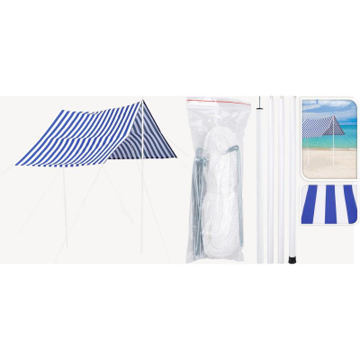 Çadër plazhi ProGarden Sun Shelter, 297x170 cm, me shtylla, blu me vija