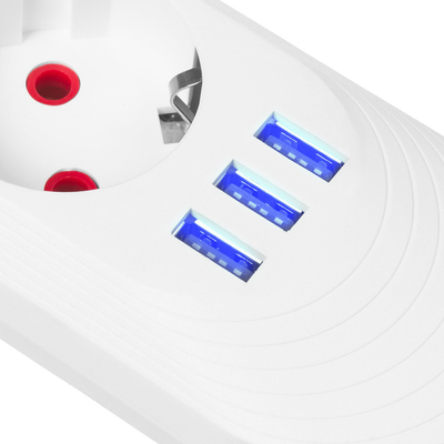 Prizë zgjatuese Maclean MCE394W, 3 dalje, 3x USB, e bardhë