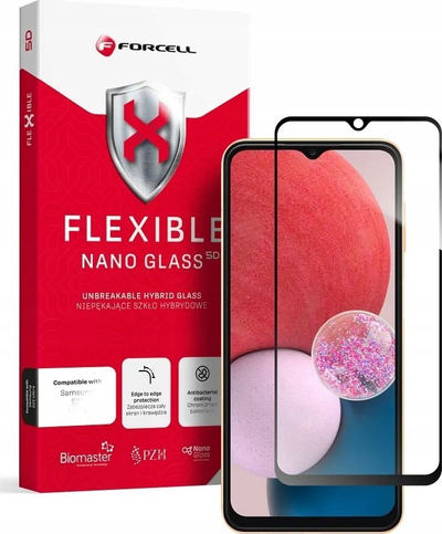 Mbrojtës ekrani Forcell Hybrid Glass për Samsung Galaxy A04s, xham hibrid 5D, i zi