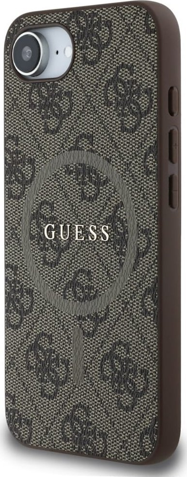 Kapak telefoni Guess PU Leather 4G me unazë MagSafe, për iPhone 16e 6.1", kafe
