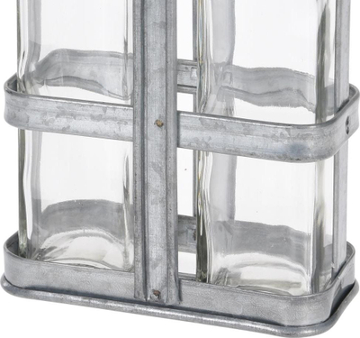 Set shishe për vaj dhe uthull, 2 copë, 0.5L, me mbajtëse inox, argjendtë
