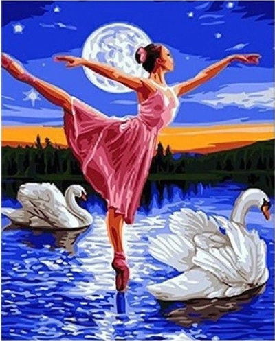 Set mozaik me diamant Ballerina and Swans 1007763, 5D, dekor muri, shumëngjyrësh