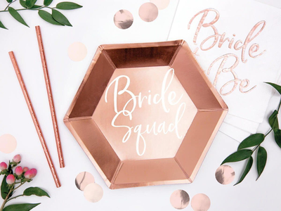 Pjata letre Bride Squad, 23cm, set 6 copë, rose gold