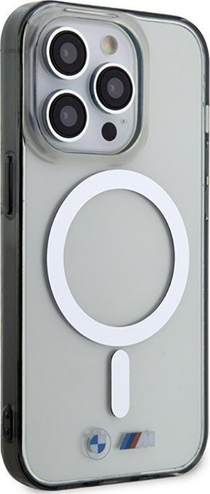 Këllëf telefoni BMW Silver Ring MagSafe për iPhone 14 Pro Max, transparent, kompatibil me MagSafe