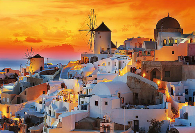 Puzzle Trefl Santorini Romantic Sunset, 1500 copa, panoramë Oia