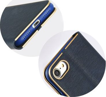 Kabull telefon LUNA Book Gold për iPhone 7 8 SE, kapak me qëndrues, blu navy