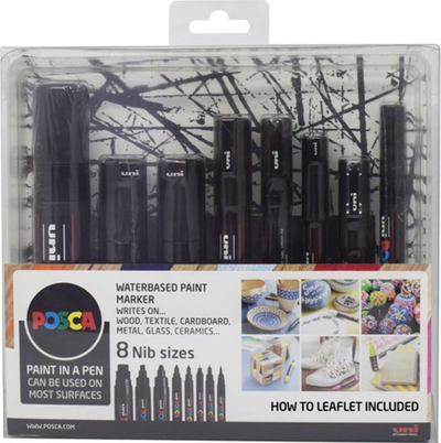 Set markerash Posca Uni Paint, 8 copë, maja të përziera, të zinj