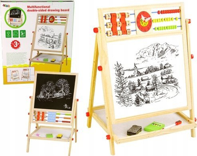 Tabla edukative druri Leantoys, 2 në 1, me abak dhe orë, me shumë ngjyra