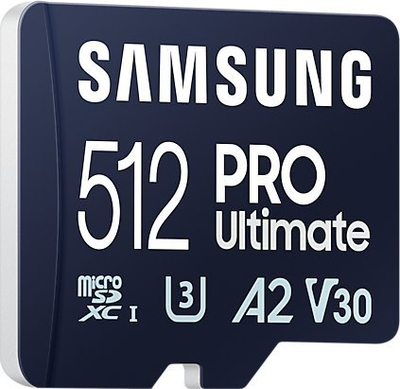 Kartë memorie Samsung PRO Ultimate MB-MY512, 512GB MicroSDXC UHS-I, klasë U3 A2 V30, blu