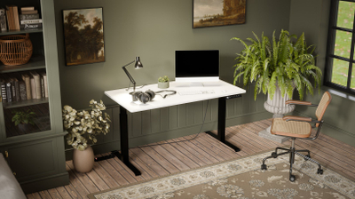 Tavolinë zyre Moon Long, elektrike 150x80 cm, rregullim 72-120 cm, bardhë e zezë