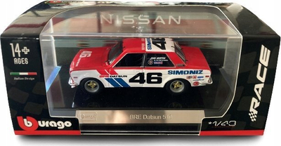 Maket makine Bburago Datsun 510 BRE, shkalla 1:43, kuqe-bardhë