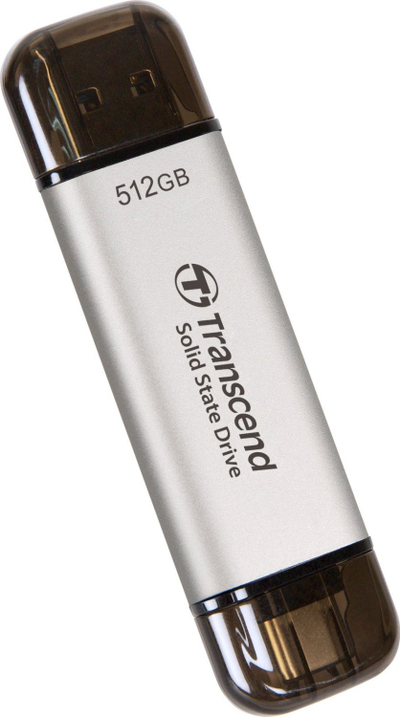 SSD i jashtëm Transcend ESD310S, 512GB, USB Type C edhe Type A, ngjyrë argjendi