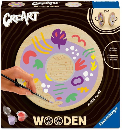Set pikturimi Ravensburger CreArt Wooden Floral Currents, pikturo sipas numrave, diametër 20 cm, shumëngjyrësh