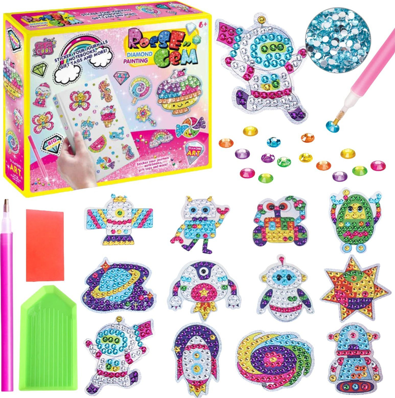 Set mozaik me diamante për fëmijë Diamond Embroidery 5D, 12 tablo hapësinore, 1000 gurëza, shumëngjyrësh