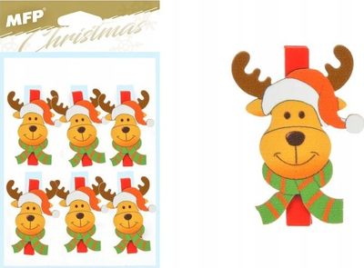 Kapëse druri për zbukurim MFP Christmas Reindeer, set me 6 copë, me shumë ngjyra