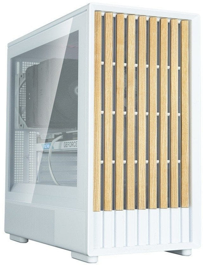 Kути за компјутер Zalman P10 Namu, мини куќиште MATX, калено стаклено панели, бела со дрво