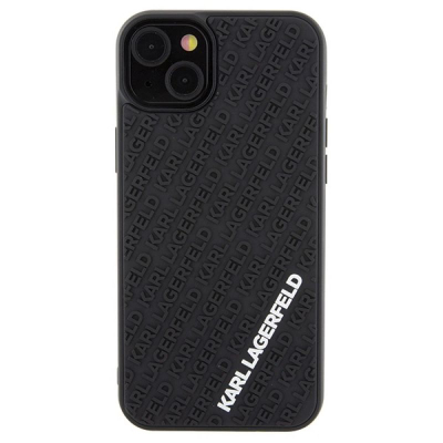 Kllëf telefoni Karl Lagerfeld 3D Rubber Multi Logo, për iPhone 15 Plus, gome e butë, i zi