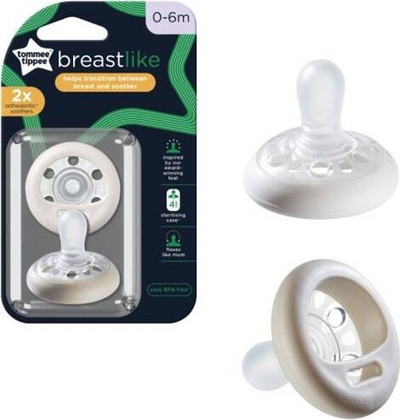 Biberon qetësues Tommee Tippee Breast-Like, silikon, 0-6m, 2 copë, i bardhë