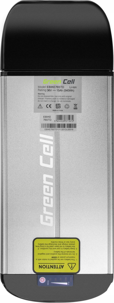 Bateri për biçikletë elektrike Green Cell 36V 15Ah, 540Wh, e zezë