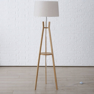 Lampë dyshemeje Boltze AVAL, 153cm, bazë bambuje me raft, abazhuri bezhë