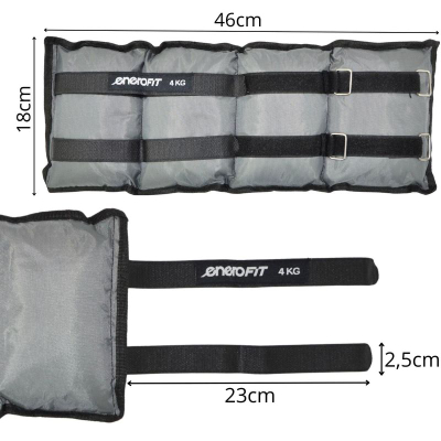 Pesha për kyç Enero Fit, set 2x4 kg = 8 kg, me rrip Velcro, gri