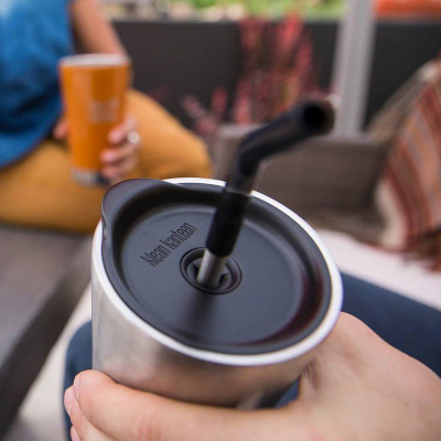 Pipë çeliku Klean Kanteen Drinking Straw Single, e ripërdorshme, me silikon, argjendtë e zezë
